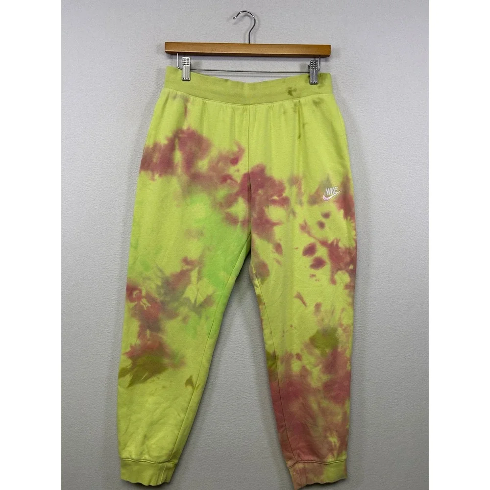 Nike Tie Dye Streetwear Joggers Womens XL Lime Green Berry Fleece Sweatpants